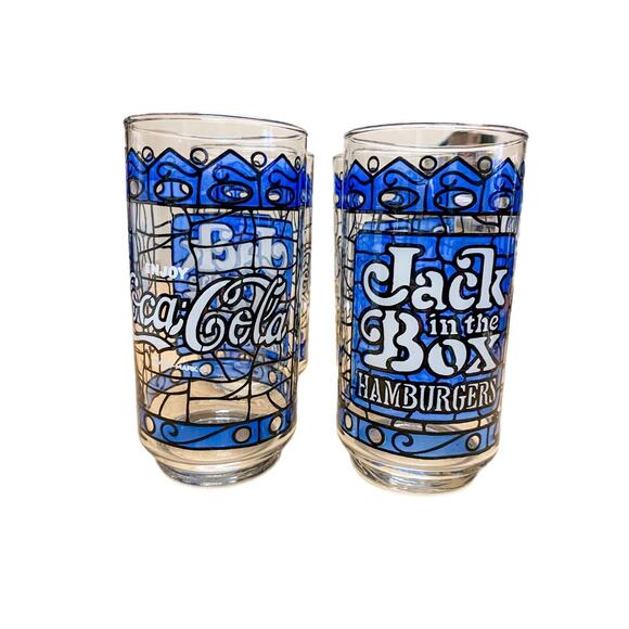Vintage Coca Cola Tiffany Stained Cups by Jack in The Box -4 - Picture 2 of 3